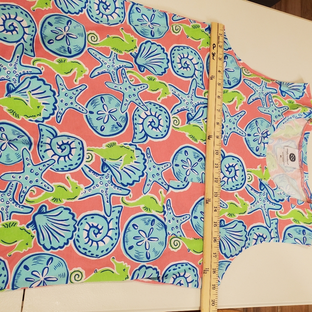 Simply Southern Coral Shell Print Sleeveless Dress with Aqua and Lime Accents - Picture 5 of 7